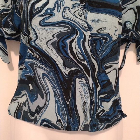 Michael Kors - Blue Oasis Short Sleeve V Neckline Blouse - Picture 4 of 16